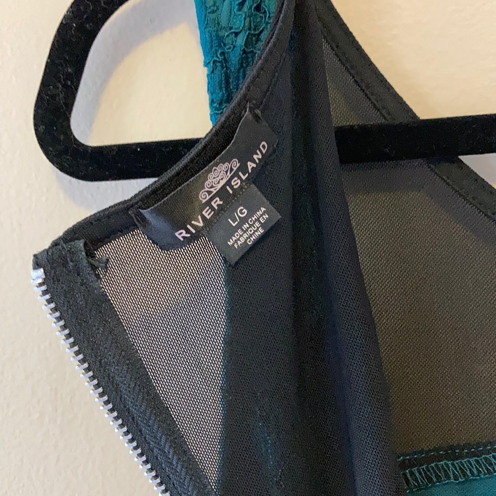 HP!๐ River Island, Mini Dress, Teal Lace w/Black Mesh, Sleeveless, Party, Sz L - Picture 10 of 13